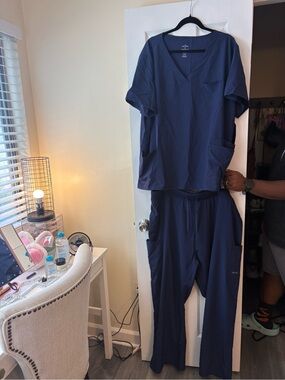 Nautica Navy Women's Scrub Set - Top & Straight Leg Pants